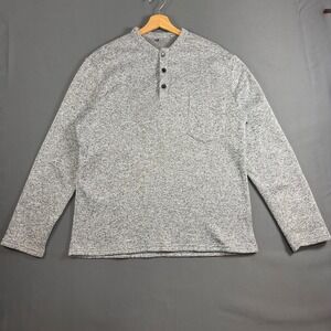 Heather Gray Henley Shirt Pocket Long Sleeve Men's XL Polyester Casual
